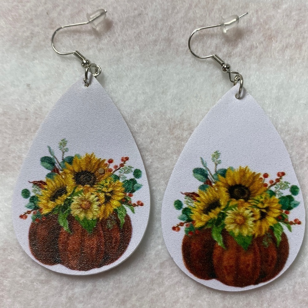 Faux Leather Teardrop Sunflower Earrings Printed both sides (CO)